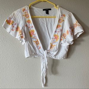 floral tie front white top